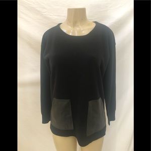 J.Crew blk long sleeve, faux leather front pockets top size S